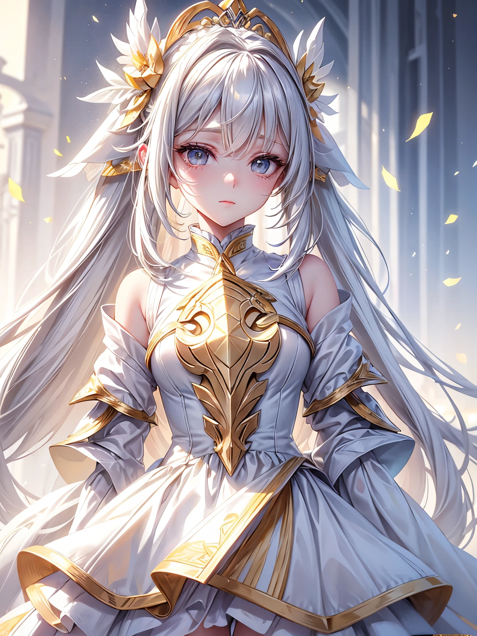 Yellow-white hair covered her long face like a helmet,Make his long face look like a small one,Lovely white clothes,It complements a variety of shades of yellow,There is a delicate makeup,shining face,Feel like a sweet girl