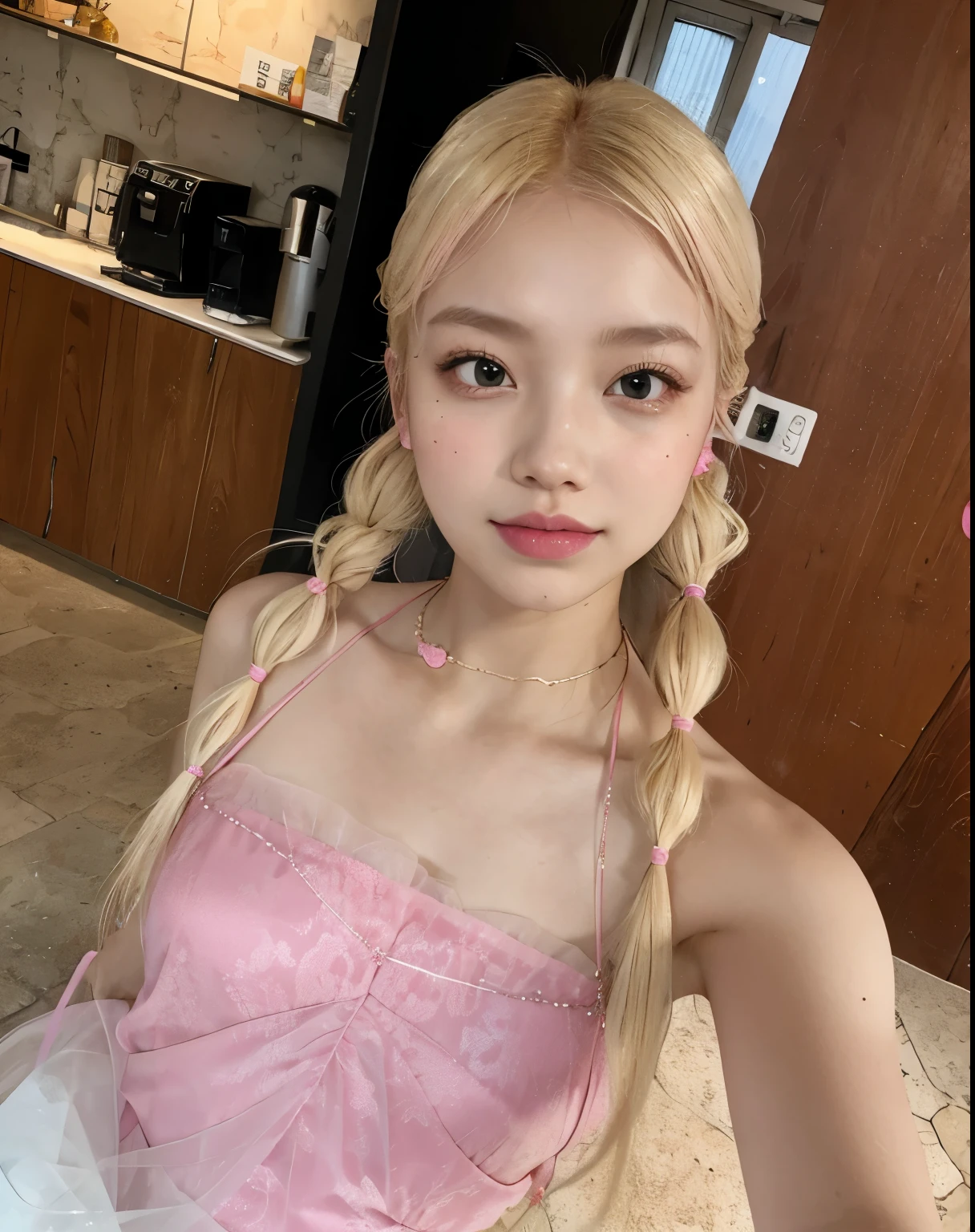 Arapé girl with blonde hair wearing a pink dress and pink necklace, Blackpink's Roseanne Park, Tzuyu number 2, Braided hairstyles, Heonhwa Choi, Larisa Manoval, Jaeyeon Nam, Twintail hairstyle, Best Face, hermosa delphine, Beautiful Korean Woman, Chassis, Jinyoung Shin, White hime cut hairstyle