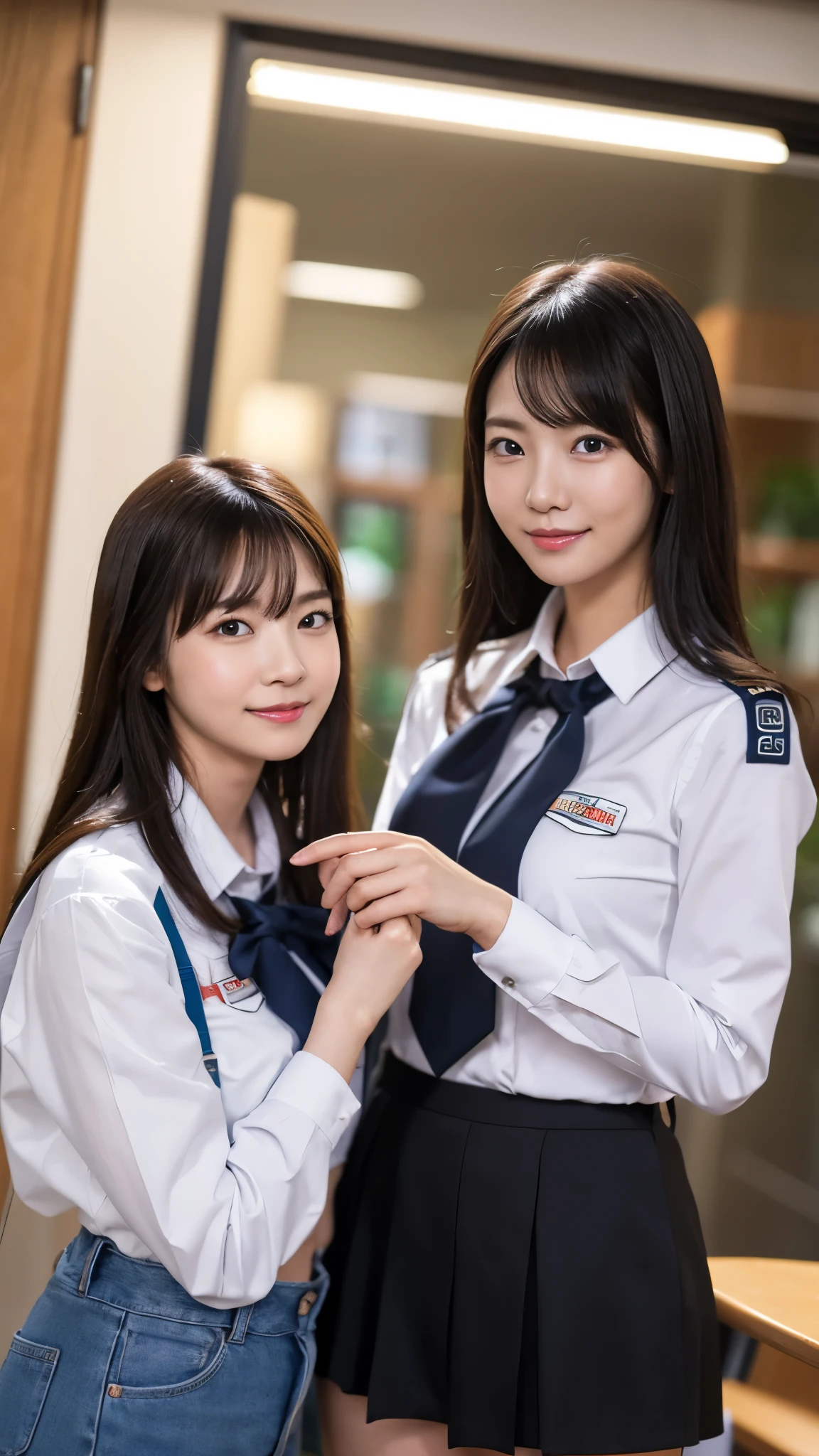 Love Student, Two female students in uniform, Lesbian couple, Tall and thin, beautiful, Alumni Reunion, Classmate