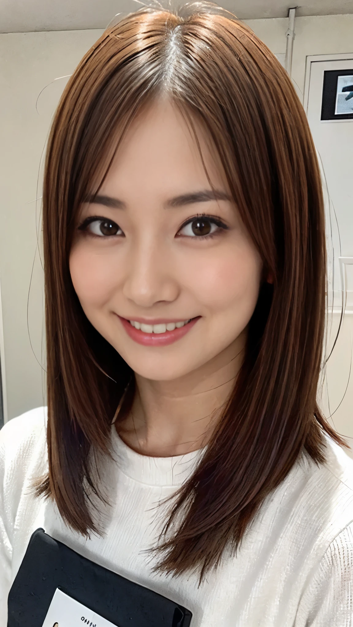 (((One girl))), ((((alone)))), ((Messy hairstyle)), Stand and take a photo, (((Reddish yellow hair)), Red eyes, Soft blouse,The best smile:1.5