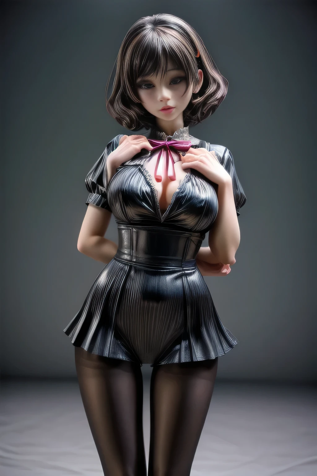 a beautiful japanese milf, maid outfit, pants, sleeveless tops, standing, full body shot, detailed face, detailed eyes, detailed lips, beautiful detailed skin, detailed hands, detailed clothing folds, intricate details, (best quality,4k,8k,highres,masterpiece:1.2),ultra-detailed,(realistic,photorealistic,photo-realistic:1.37),studio lighting, extremely detailed, vivid colors, cinematic lighting, elegant, graceful pose, beautiful background, soft bokeh, black pantyhose