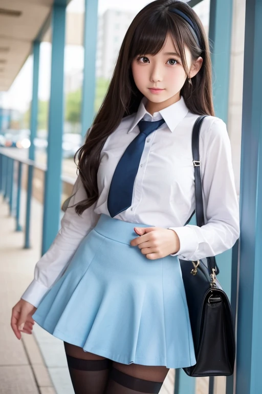 Cute Girls､high school girl､Light blue mini skirt､Black Pantyhose