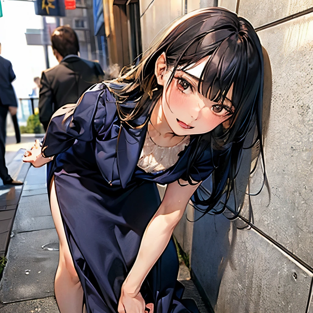 /quality
(masterpiece,best quality,high resolution,High Quality,Realistic)
/hair style
(blunt bangs,medium)
/Clothes
(a long skirt,job interview suit:2.0 ,earring)
/Pose
Bend over,
lean against a wall,
legs spread,
(agegao,trembling body:1.5,steam:1.5,swet:1.5),
/Other
crowd:1.5,fair skin,22 years old, foot focus,lean against a wall