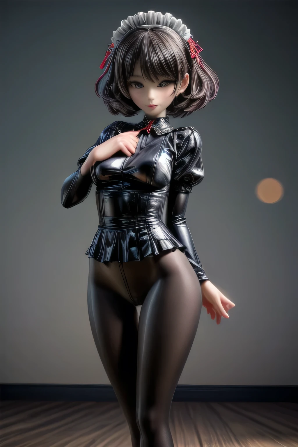 a beautiful japanese milf, maid outfit, pants, short sleeve tops, standing, full body shot, detailed face, detailed eyes, detailed lips, beautiful detailed skin, detailed hands, detailed clothing folds, intricate details, (best quality,4k,8k,highres,masterpiece:1.2),ultra-detailed,(realistic,photorealistic,photo-realistic:1.37),studio lighting, extremely detailed, vivid colors, cinematic lighting, elegant, graceful pose, beautiful background, soft bokeh, black pantyhose