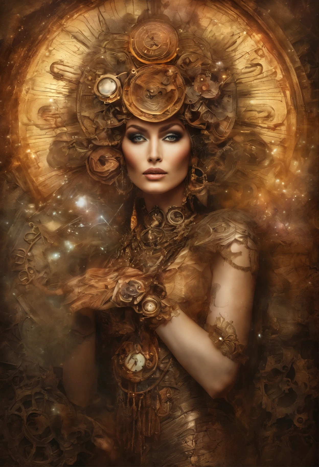 Goddess with iridescent and opalescent shimmer; Broken Glass effect with volumetric light and auras; insane depth background, molecular textures; inspired by flower petals and ethereal nature; breathtaking beauty and pure perfection, unforgettable energy; rustic and vibrant color reflections, impressive rays, trending on artstation, sharp focus, studio photo, intricate details, highly detailed, by greg rutkowski