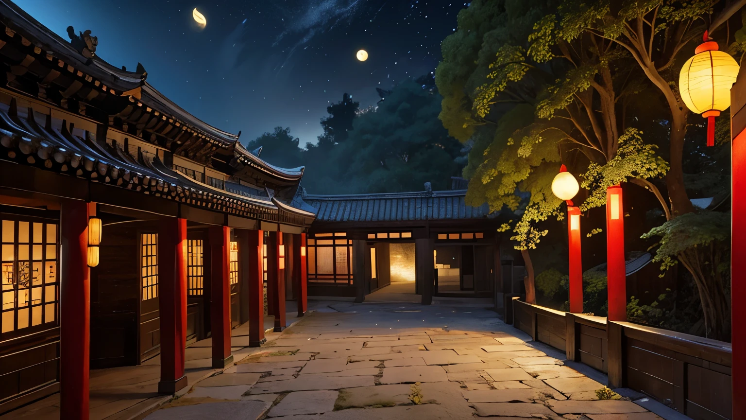 official art, ancient china, Ancient Street, (Lots of fireflies), (night), (moon), etc., beautiful scenery, magnificent scenery, realistic lighting, masterpiece, high quality, beautiful graphics, high detail, global illumination, Unreal Engine Rendering, octane rendering, (HDR:1.3)