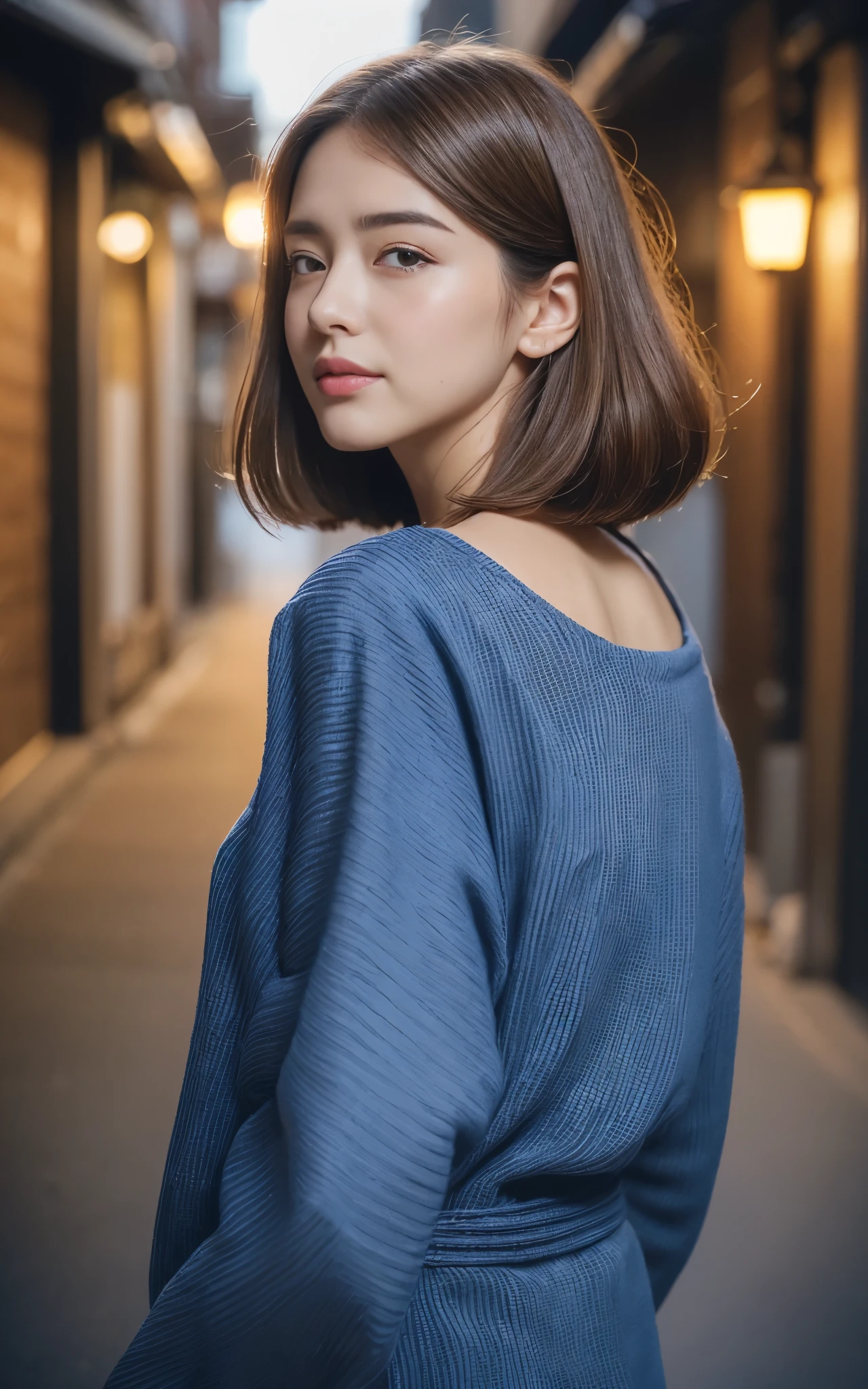 ((top-quality、8K、masuter piece:1.3))、Cinematic tones、Wide View、PM7:00、24-year-old beauty in yukata:1.20、Alley lined with lanterns、(Highlight Haircuts)、(((Back lighting)))、Influencer、Bustling street、full body Esbian、1 girl、Hungarian、bule、shinny detailed skin、hyperdetailed face、A detailed eye、double eyelid、full body Esbian、Brown hair、