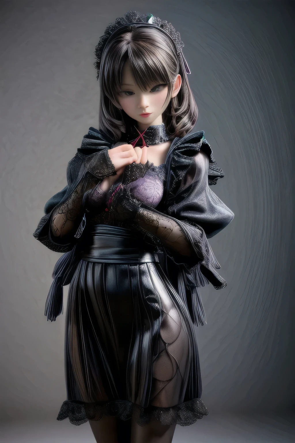 a beautiful japanese milf, maid outfit, long skirt, long sleeve tops, standing, full body shot, detailed face, detailed eyes, detailed lips, beautiful detailed skin, detailed hands, detailed clothing folds, intricate details, (best quality,4k,8k,highres,masterpiece:1.2),ultra-detailed,(realistic,photorealistic,photo-realistic:1.37),studio lighting, extremely detailed, vivid colors, cinematic lighting, elegant, graceful pose, beautiful background, soft bokeh, black pantyhose