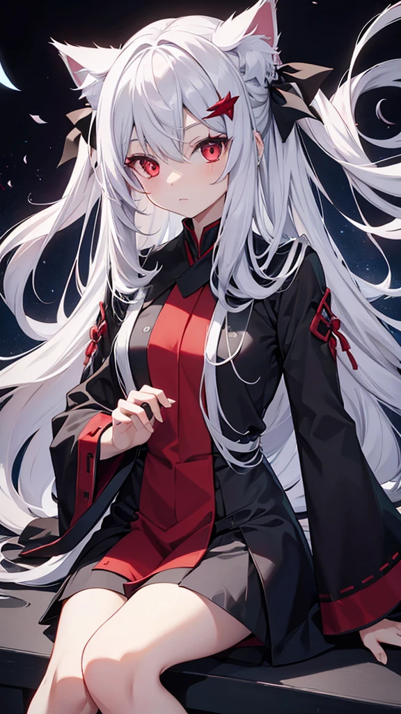 Highest quality I have long hair Gray Hair Rimuru Tempest Red eyes I don't have anything vampire Odd Eye kind Miko costume Cat ear modern style Embarrassed