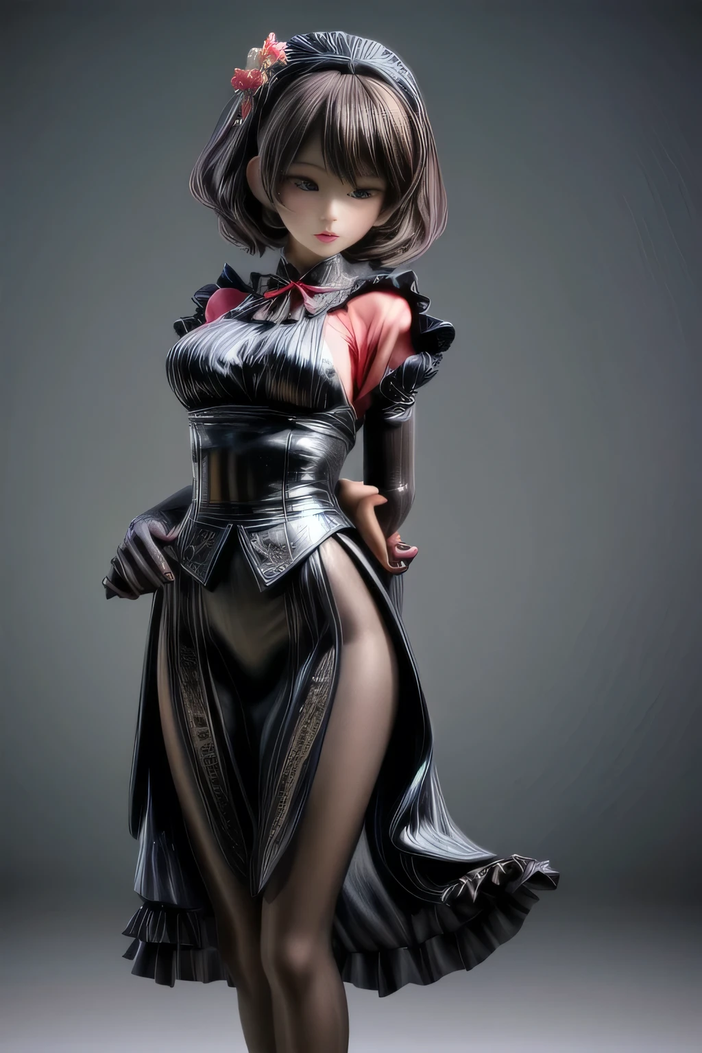 a beautiful japanese milf, maid outfit, long skirt, sleeveless tops, standing, full body shot, detailed face, detailed eyes, detailed lips, beautiful detailed skin, detailed hands, detailed clothing folds, intricate details, (best quality,4k,8k,highres,masterpiece:1.2),ultra-detailed,(realistic,photorealistic,photo-realistic:1.37),studio lighting, extremely detailed, vivid colors, cinematic lighting, elegant, graceful pose, beautiful background, soft bokeh, black pantyhose