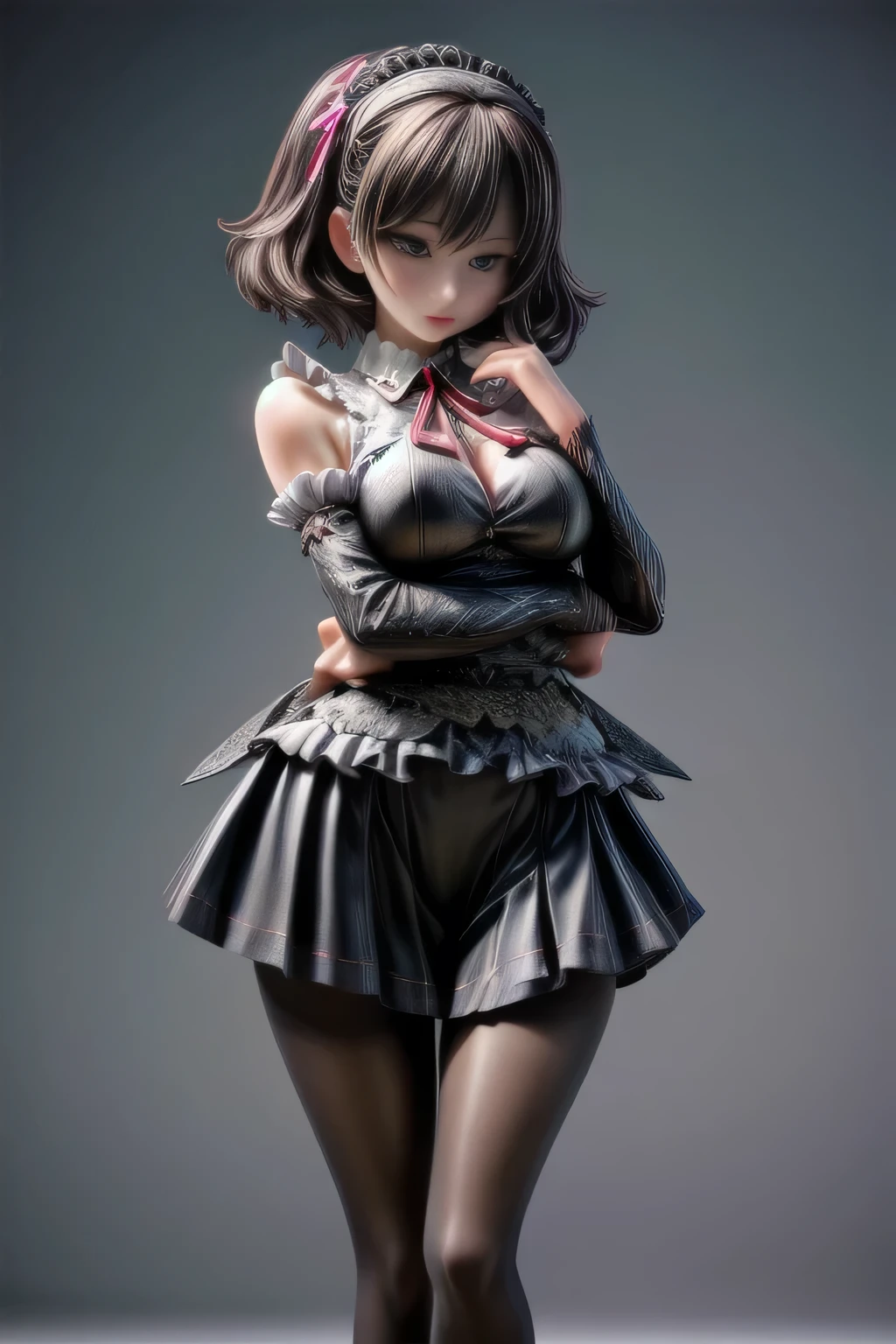 a beautiful japanese milf, maid outfit, long skirt, sleeveless tops, standing, full body shot, detailed face, detailed eyes, detailed lips, beautiful detailed skin, detailed hands, detailed clothing folds, intricate details, (best quality,4k,8k,highres,masterpiece:1.2),ultra-detailed,(realistic,photorealistic,photo-realistic:1.37),studio lighting, extremely detailed, vivid colors, cinematic lighting, elegant, graceful pose, beautiful background, soft bokeh, black pantyhose