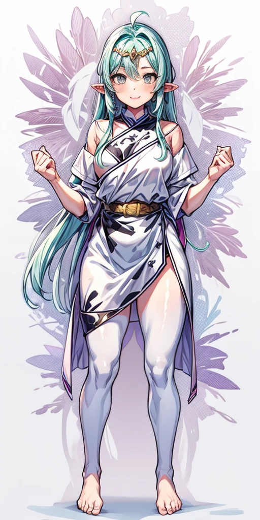 (masterpiece, best quality:1.2), intricate details, spirit blossom soraka, 1girl, purple skin, colored skin, single horn, kimono, hair ornament, bare shoulders, smile