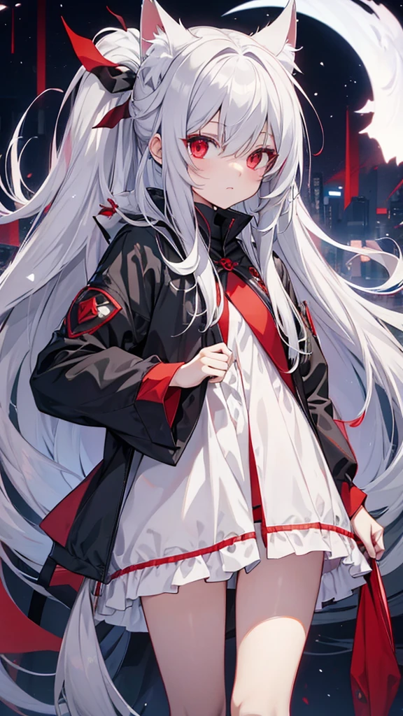 Highest quality I have long hair Gray Hair Rimuru Tempest Red eyes I don't have anything vampire Odd Eye kind Miko costume Cat ear modern style Embarrassed