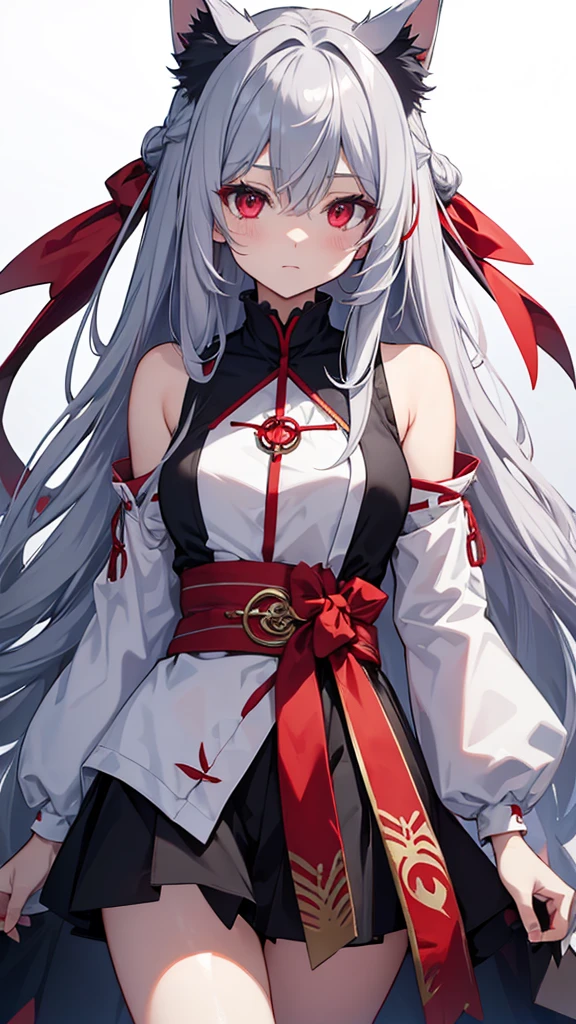 Highest quality　I have long hair　Gray Hair　Rimuru Tempest　Red eyes　I don't have anything　vampire　Odd Eye　kind　Miko costume　Cat ear　modern style　Embarrassed