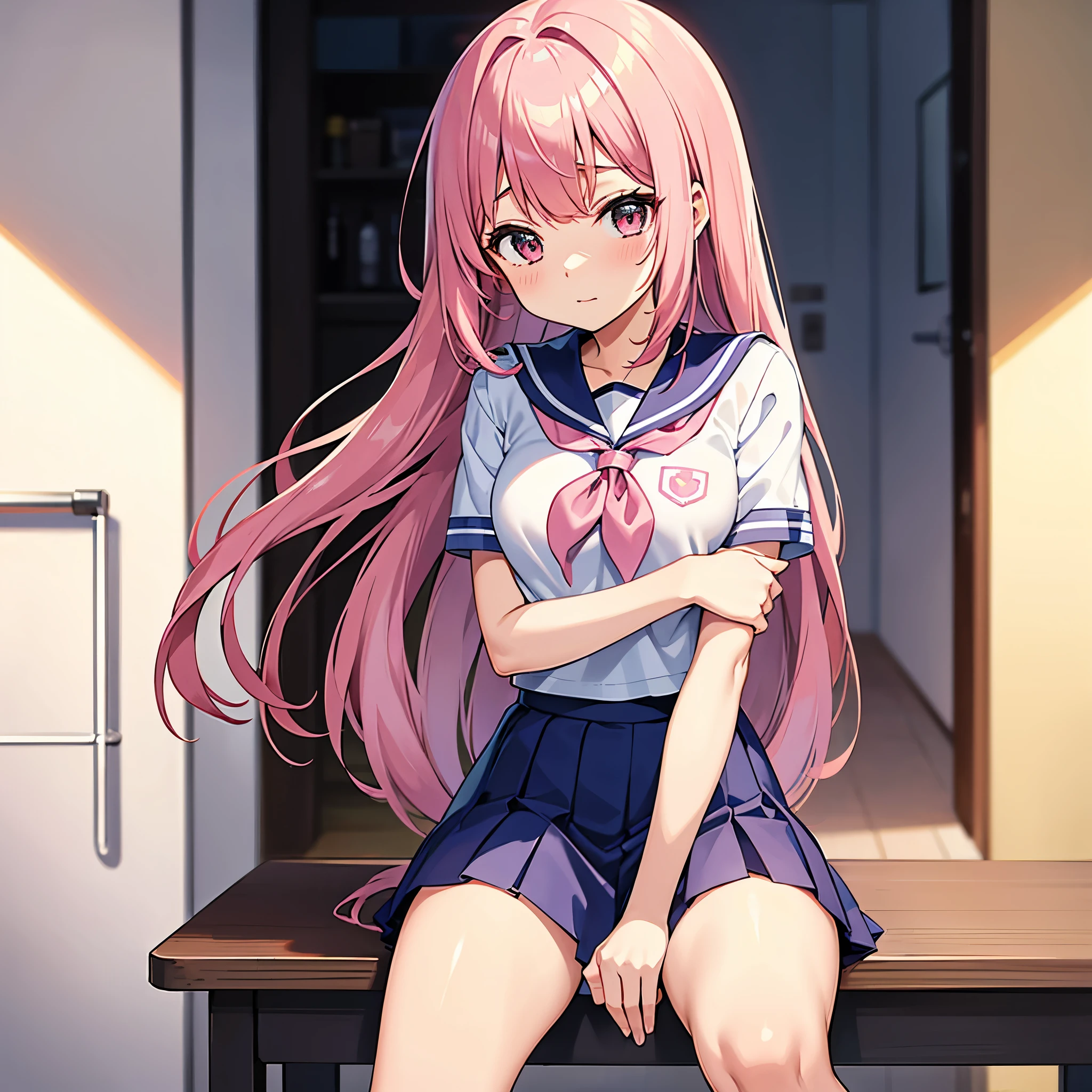 A pink-haired high school girl in a sailor uniform receives a vaccination、A man grabs your arm、Take the syringe and stick it into your upper arm.。.