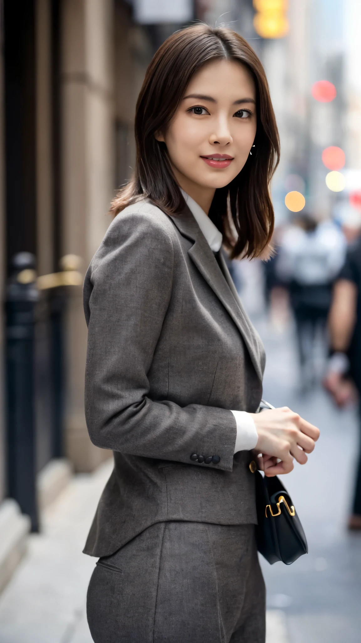 A woman in a suit and purse on a city street - SeaArt AI