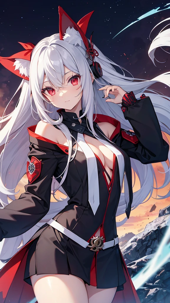 Highest quality I have long hair Gray Hair Rimuru Tempest Red eyes I don't have anything vampire Odd Eye kind Miko costume Cat ear modern style Embarrassed