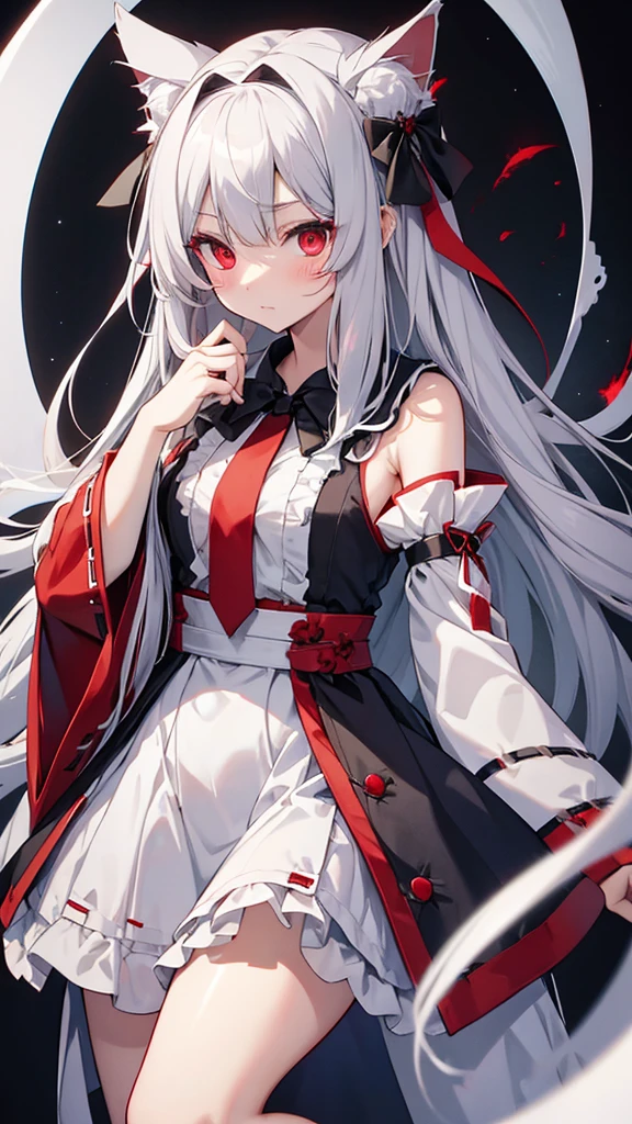 Highest quality　I have long hair　Gray Hair　Konpaku Youmu　Red eyes　I don't have anything　vampire　Odd Eye　kind　Miko costume　Cat ear　modern style　Embarrassed