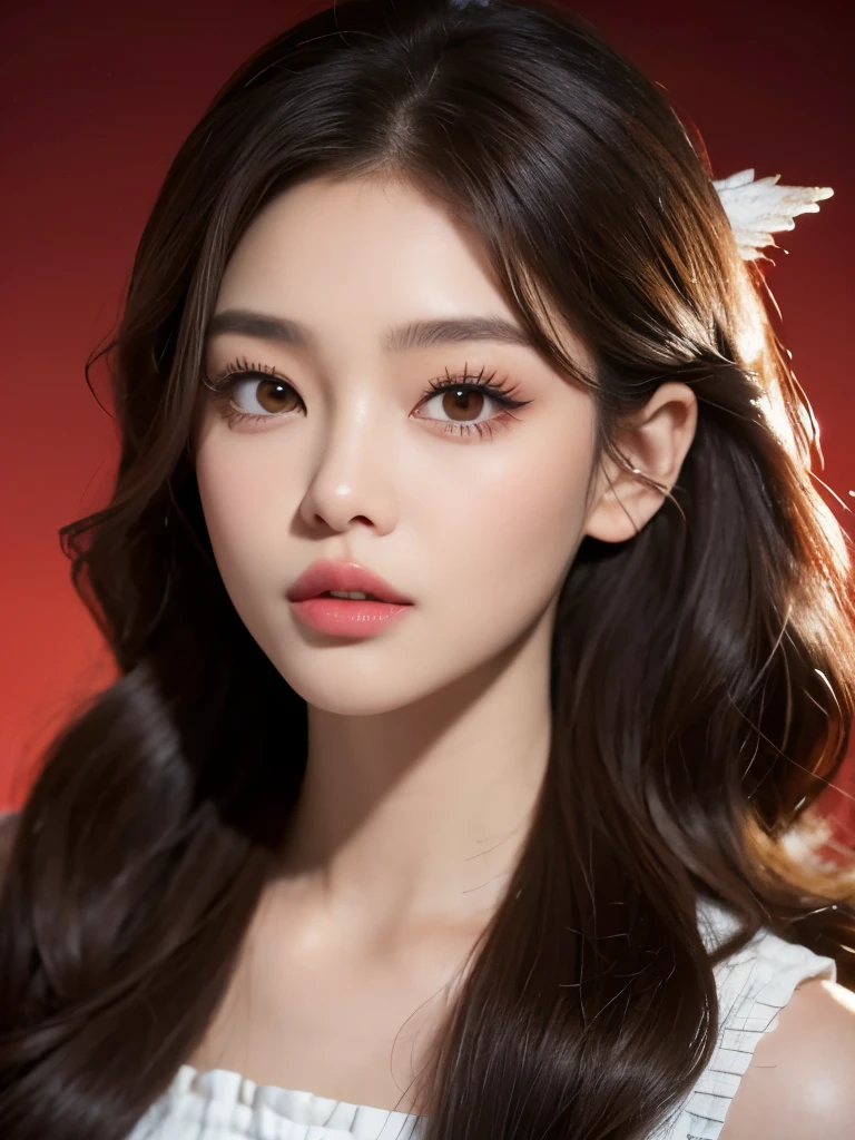 Kim Jennie with dark brown hair, con el cabello trenzado, with little curlers in her hair, con ojos marrones claros, ojos bonitos, with long and beautiful eyelashes, cejas perfectas, thick heart shaped lips with cupid'arco, Crimson lips, piel bonita, piel blanca y palida,con tonos rosas, with a natural blush and soft crimson color, con un maquillaje ligero, con pecas y lunares en sus mejillas, nariz respingada y bonita, button nose, Nariz bonita, mientras esta tomando una coca-cola, (pechos grandes, pechos bonitos, pechos suaves, escode desnudo), while sitting in an armchair, mirando a la camara, Foto bonita, autofoto