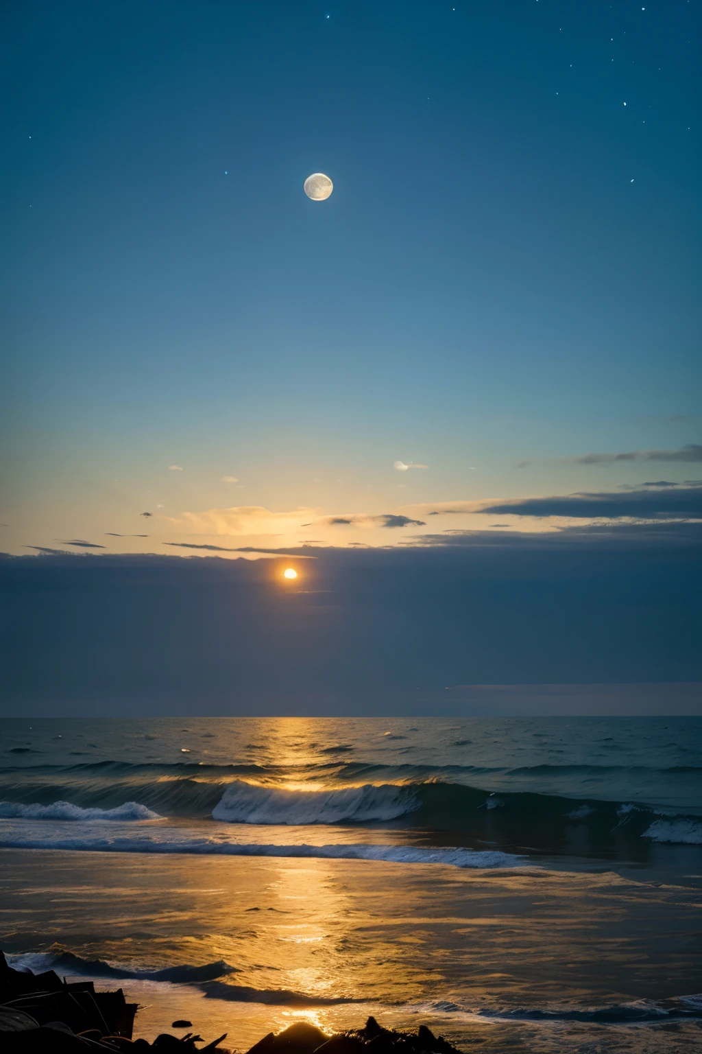a painting of a full moon over the ocean with waves, by David B. Mattingly, by Laura Wheeler Waring, by Michael Sutfin, by Craig Thompson, by Hamish MacDonald, by Joe Mangrum, laurent durieux, by Neil Welliver, moonlit ocean, by Chris Rallis, by Eric Dinyer, douglas smith, by George Morrison