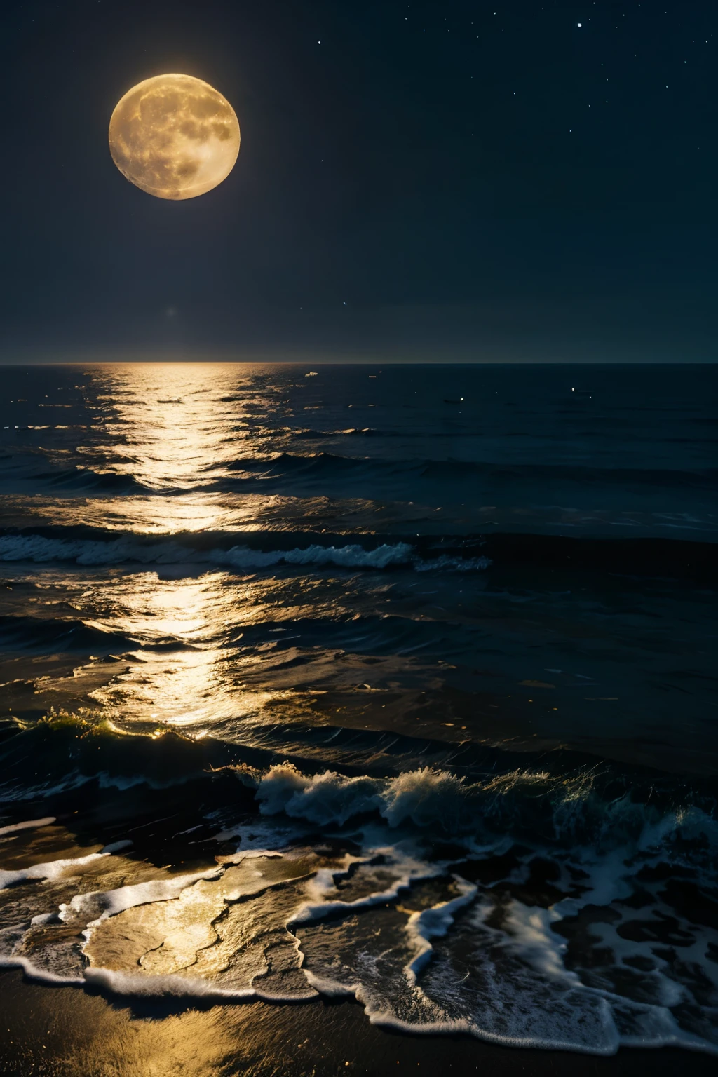 a painting of a full moon over the ocean with waves, by David B. Mattingly, by Laura Wheeler Waring, by Michael Sutfin, by Craig Thompson, by Hamish MacDonald, by Joe Mangrum, laurent durieux, by Neil Welliver, moonlit ocean, by Chris Rallis, by Eric Dinyer, douglas smith, by George Morrison