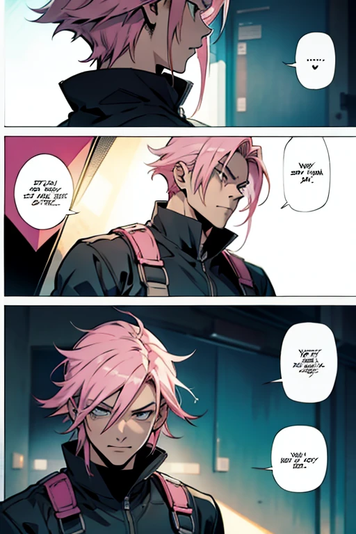 thats evil with pink hair, manga page with panels and dialogue