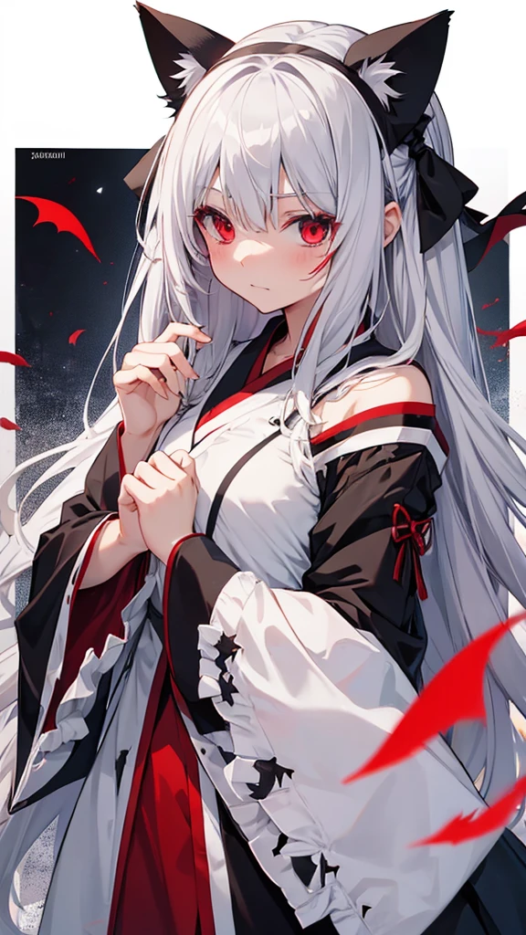 Highest quality I have long hair Gray Hair Konpaku Youmu Red eyes I don't have anything vampire Odd Eye kind Miko costume Cat ear Embarrassed