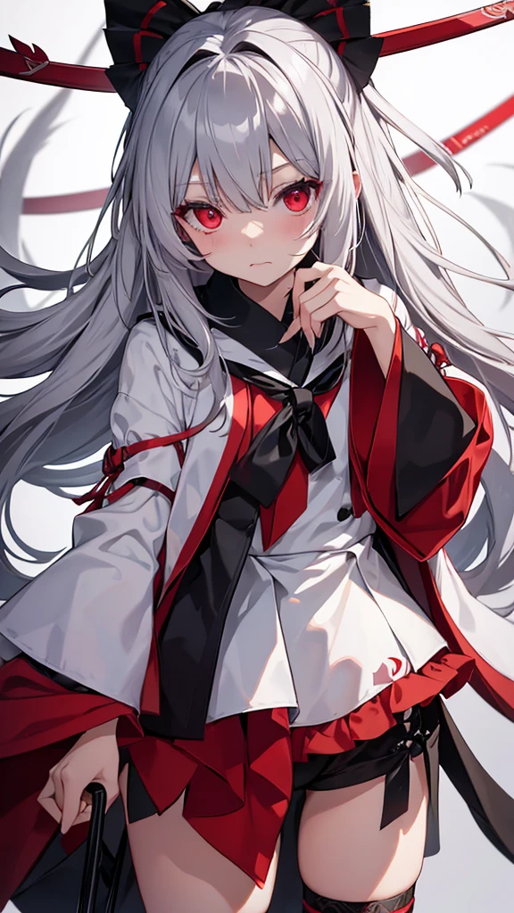 Highest quality I have long hair Gray Hair Konpaku Youmu Red eyes I don't have anything vampire Odd Eye kind Miko costume Cat ear Embarrassed