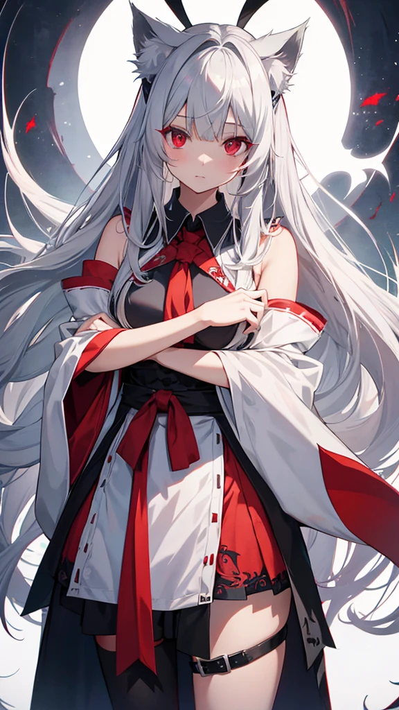Highest quality I have long hair Gray Hair Konpaku Youmu Red eyes I don't have anything vampire Odd Eye kind Miko costume Cat ear Embarrassed