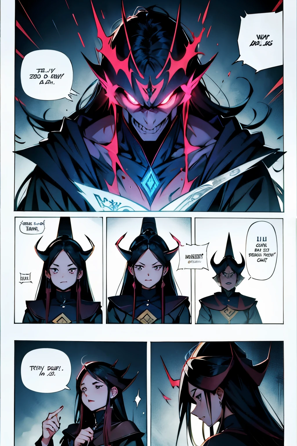  evil emperor putting a curse on his daughter, manga page with panels and dialogue 