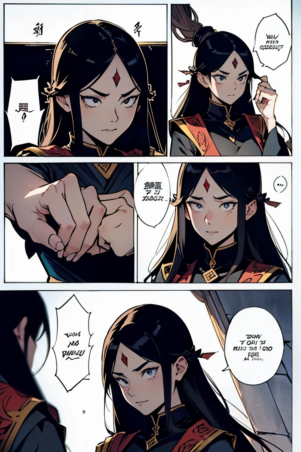 evil emperor putting a curse on his daughter, manga page with panels and dialogue