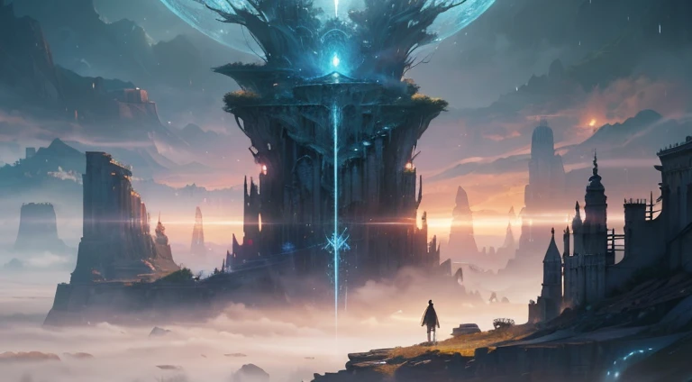 (by Greg Rutkowski: 1.2), (ultra-detailed CG unity 8k wallpaper, masterpiece, best quality, beautiful, depth of field, HDR, intricate), delicate, Craft a mesmerizing and otherworldly realm, filled with vivid hues, majestic, and enchanting landscapes, (no human), sharp focus, post processing, impressive