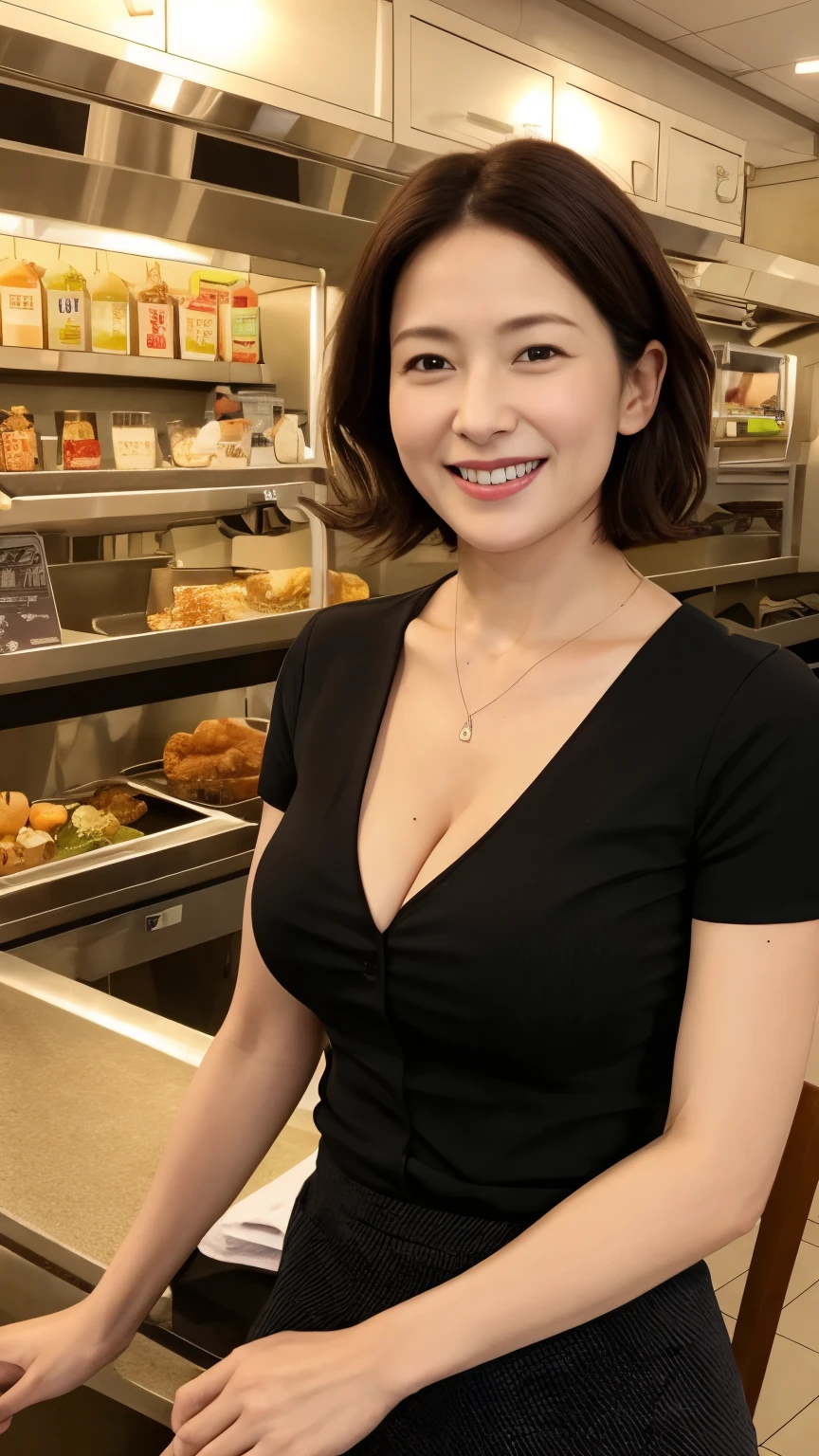 portrait、8K、high quality、realistic photo images、50 years old、japanese woman、wrinkles around the eyes、、Beautiful black hair、short hair、short hair、light makeup、gentle smile、laughter、short sleeveの服、bright colors、casual clothes、short sleeve、short sleeve、mini skirt、、4k、High level image quality、realistic photo images、japanese woman、45 years old、Pure Japanese humanity、beautiful wife、Upper body、beautiful bust、swelling of the chest、breast、、light makeup、、neat beauty、mature woman、refreshing smile、open your mouth、black hair、black eye、

Small restaurant、Sit on a chair、Snack bar mom、Dimly lit interior、counter、Shochu bottles lined up、The bust is large、Cleavage、mini skirt、