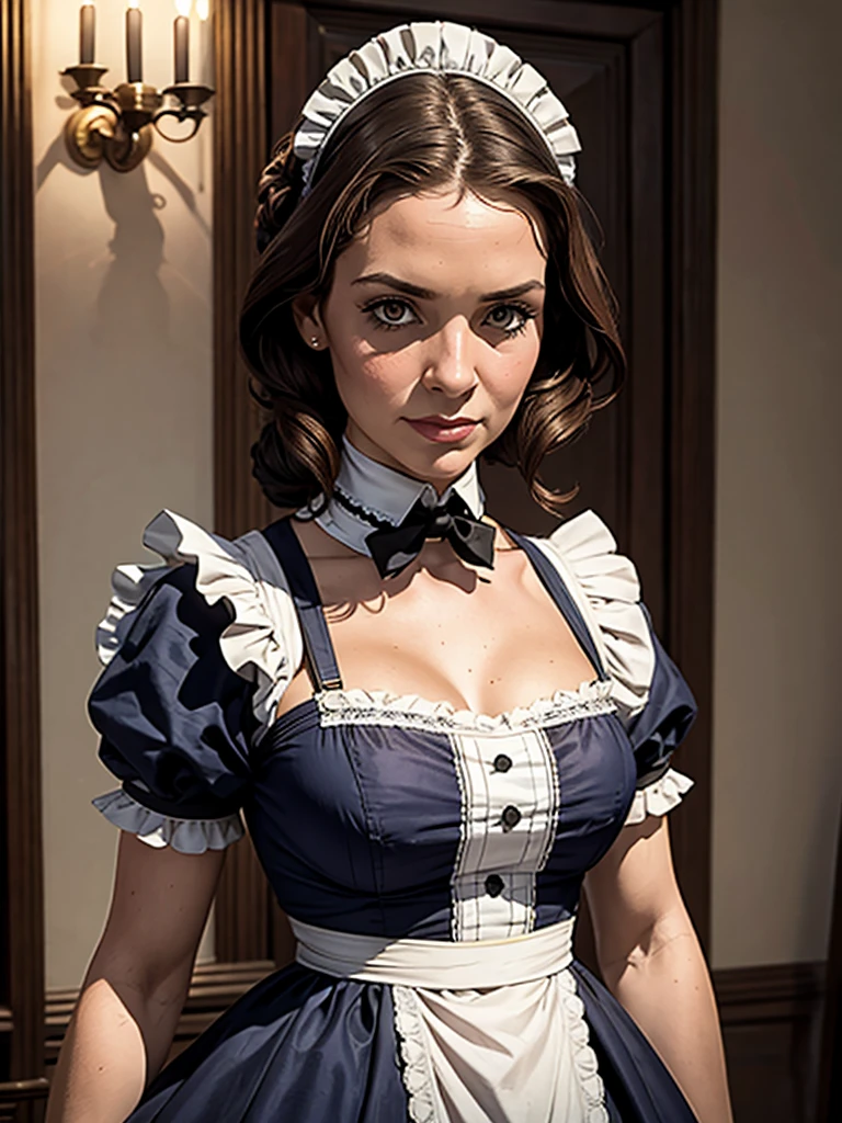 realistic, 19th century maid, dignified, experienced, maid outfit adapted to the era, full figure portrait showing the details of the maid outfit