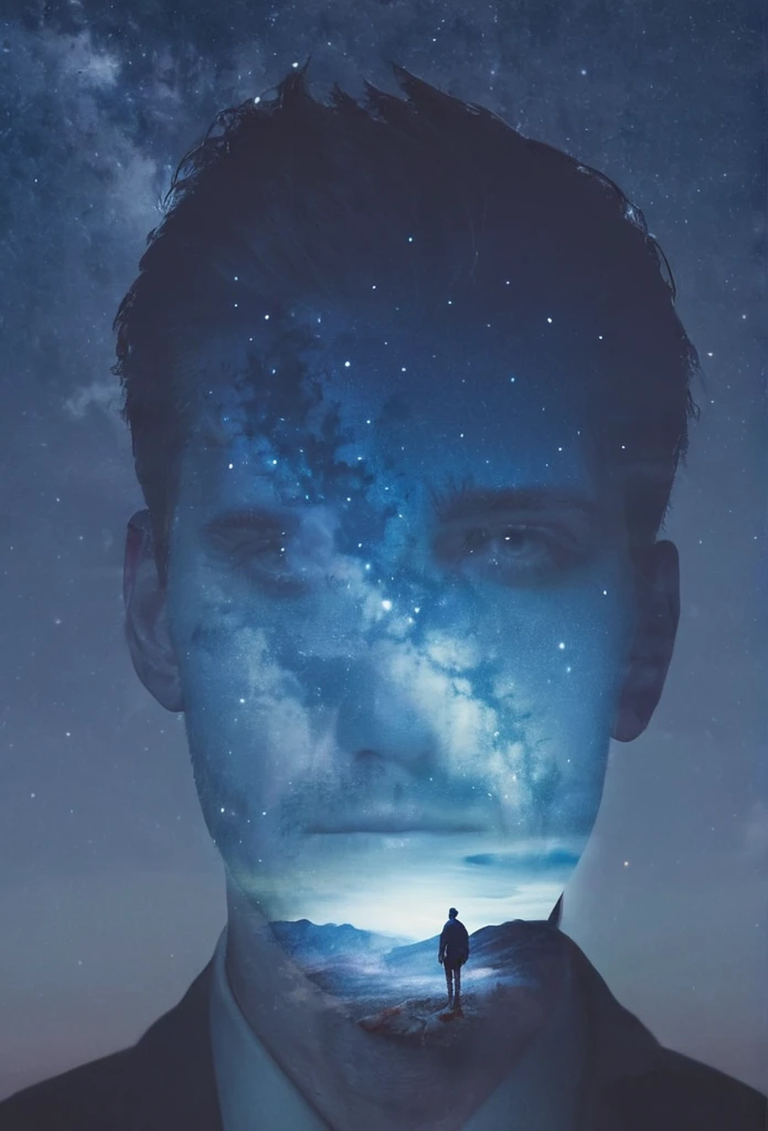 Double Exposure style of a man blended with a night sky