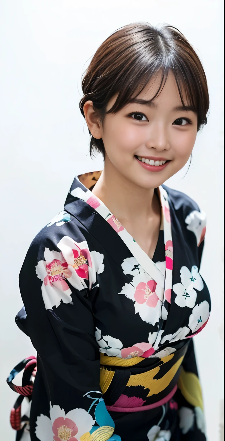 (8K、Raw photography、highest quality、masterpiece:1.2),(black haired、very short hair:1.8),(twin mitsu braid:1.4)、show viewer,Looking at the front,erotic,white skin,(She is wearing a brightly colored yukata with a colorful floral pattern. 。.:1.7)、()、(Clothing that emphasizes the shape of your chest、exposing skin:1.8)、(big breasts :1.7)、slim body shape、ultra high resolution,beautiful,beautiful fece,(alone、no background:1.9),whole bodyボディー,japanese woman,(Photoreal:1.37)、photon mapping,reality、(Baby-faced and cute: 1.3)、(cute smile: 1.7)、(With a round face: 1.7)、radio city、Physically based rendering、depth of field rally background、photograph, (I can see your knees、spread your legs wide、close up of thighs:1.5),whole body、super fine