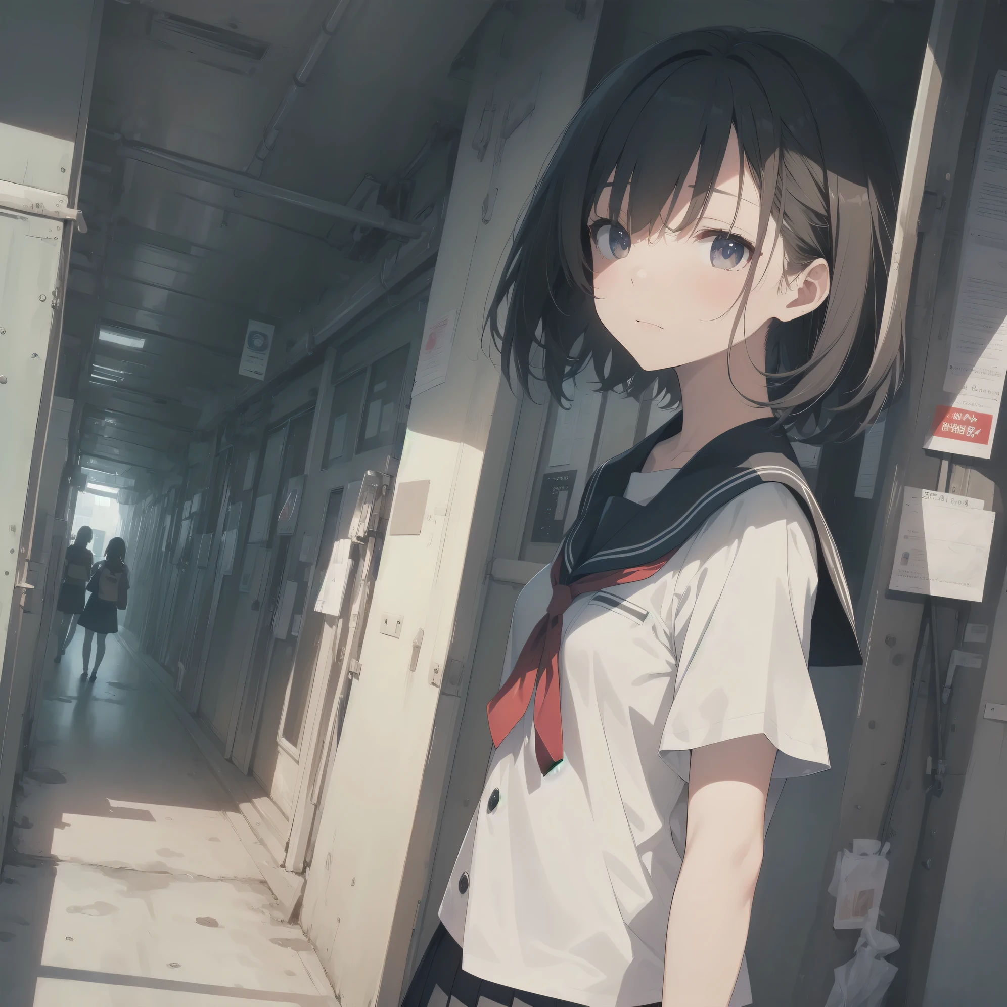 ultra-absurdres-Top quality by artist God, ultra-detailed, high resolution, anime moe artstyle, best anime 8k konachan wallpaper, pixiv contest winner, pool:2810, perfect anatomy,break, 1girl, (Please draw a girl walking sleepily to school alone. )break,(Solo,little female, 13-year-old:1.3),Full limbs, complete fingers,a junior high school student, (very short hair), short cut, flat chest, , small butt, small black eyes, beautiful detailed eyes, well-proportioned iris and pupils, expressive eyes, highres detailed hair, soft expression, salor school_uniform, sailor collar, serahuku, bow, pleated skirt,(Detailed Lighting), (Detailed background), in the School commute route. break,super detailed skin, Best cinematic lighting powered by famous artist, 8k,beauty illustration,photoshop_(medium),very aesthetic,break,((artist:yukie_(kusaka_shi) )), artist:clamp ,artist:carnelian ,artist:kantoku ,
