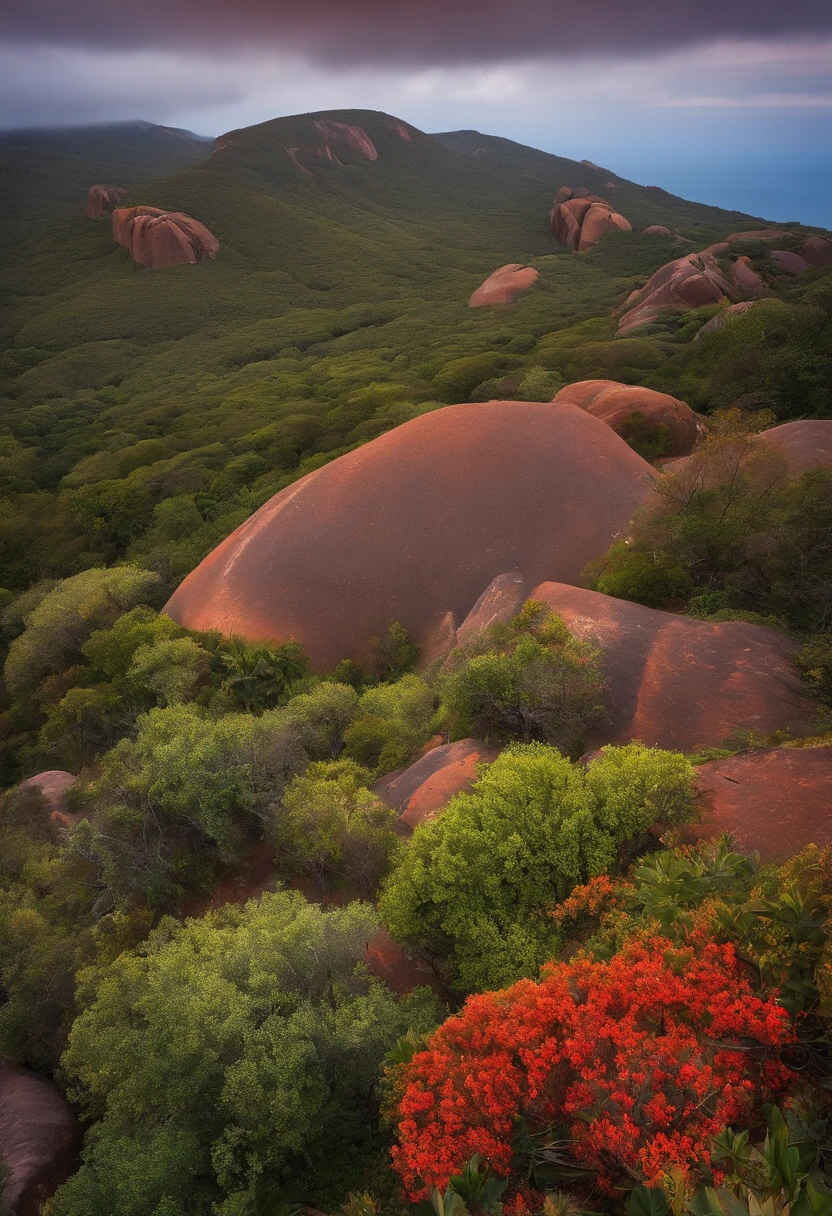 Pedra grande no cume da montanha dia ensolarado