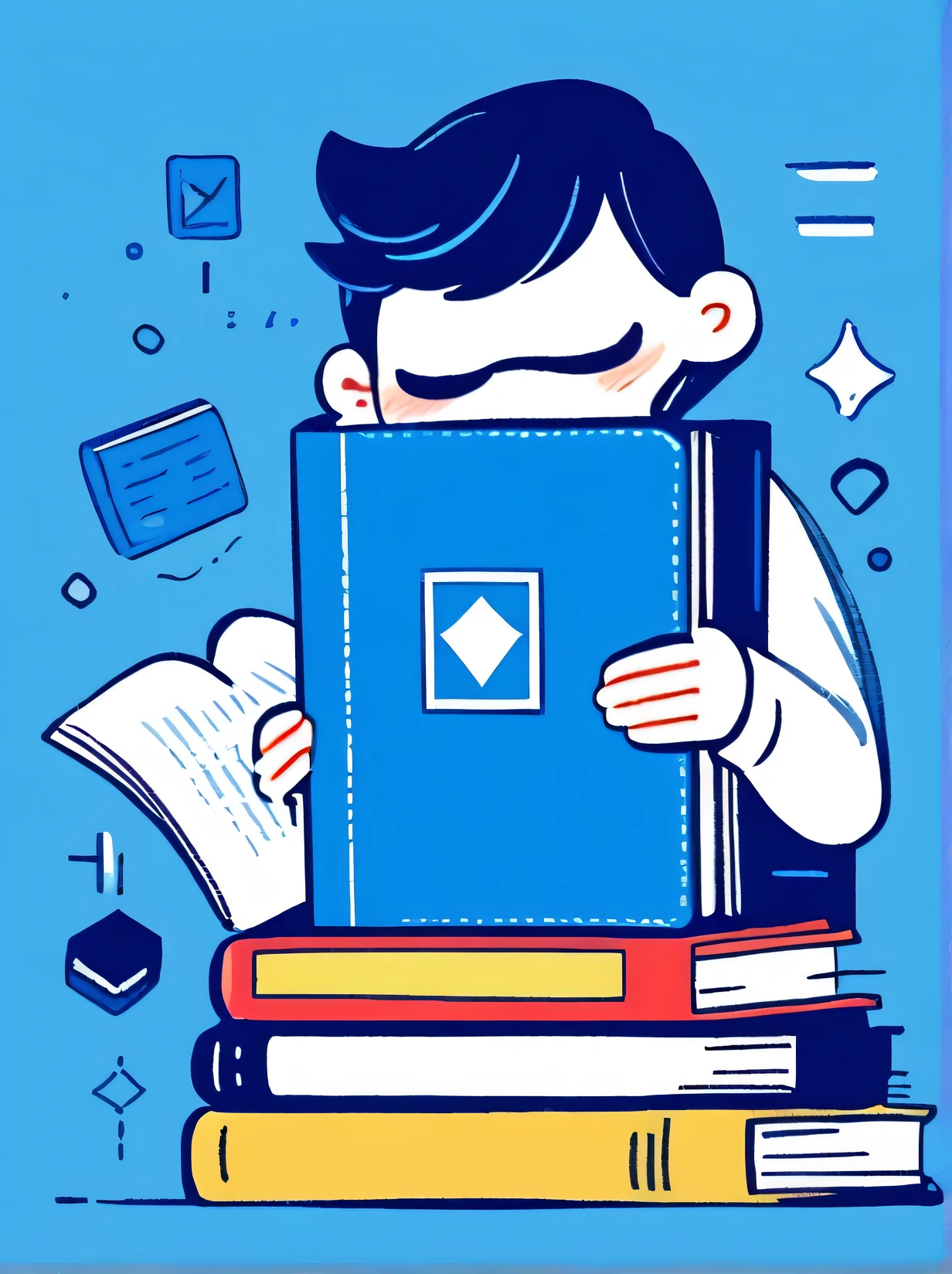 masterpiece, best quality,
Open book,There is a blue shield,Big shield,The book is protected,Solid color background,Minimalist background,The book is colorful,Stick Figure,graphic design,No characters,Focus on protection,,Knowledge,Graphics