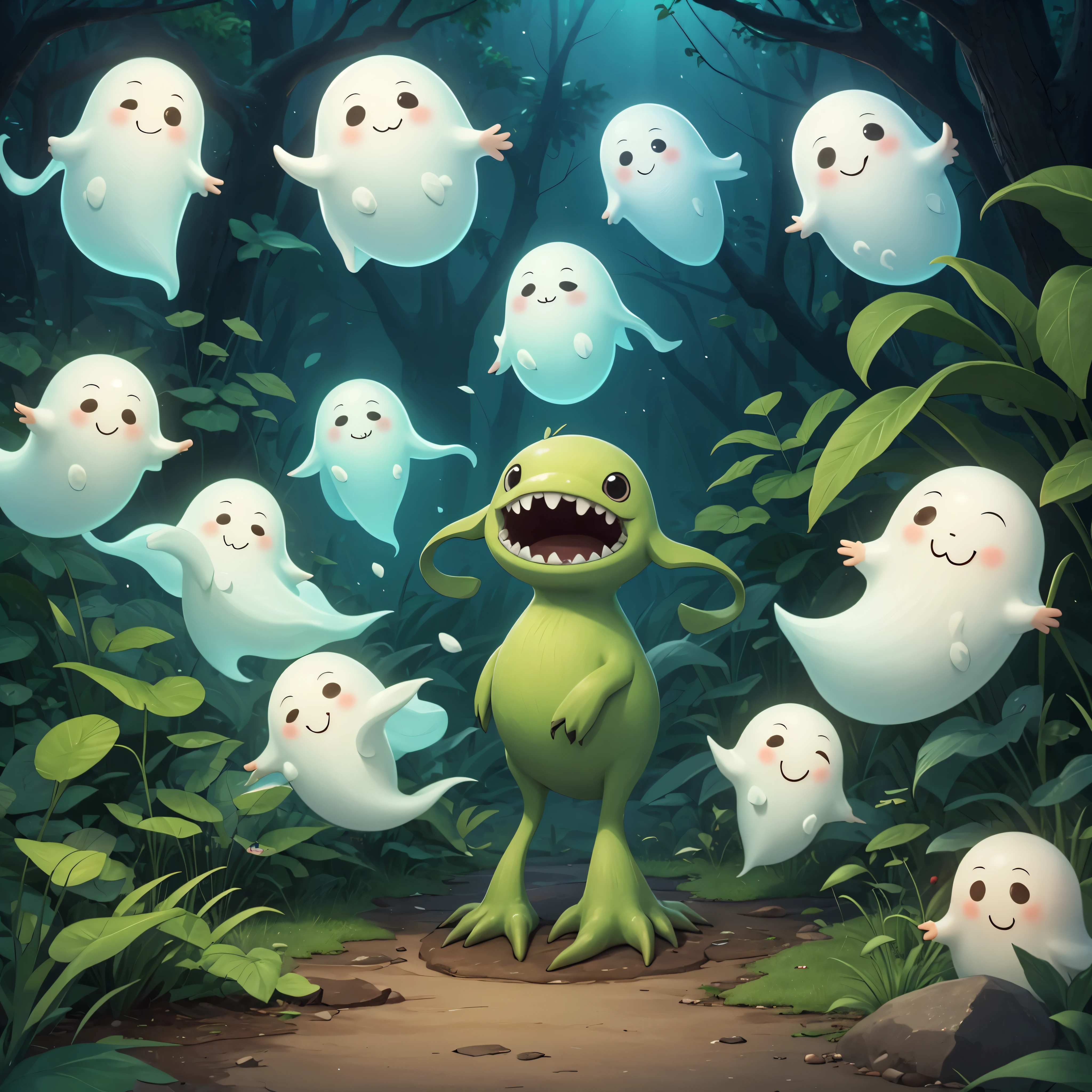 Cute ghosts, creatures, no humans
