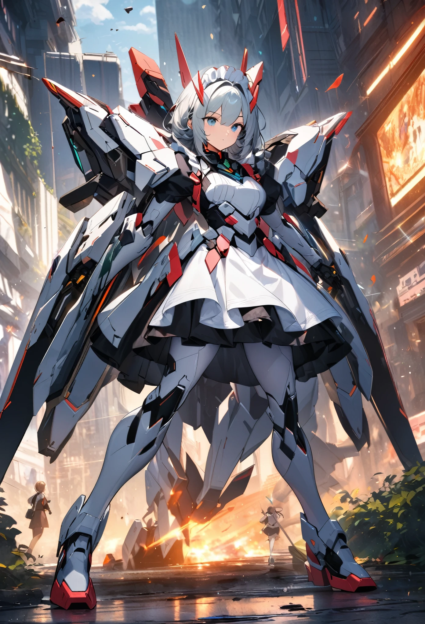 Liya M01 is a gundam that combines the powerful performance of Gundam robots with elegant maid attire design, specially designed for noble families. With advanced artificial intelligence and unique appearance, it provides comprehensive housekeeping services and becomes an indispensable member of the family. It combines mechanical maid style, functionality and aesthetics, collision of color and material, innovative application of maid attire elements, story background and character setting, fusion of science fiction and daily life, interaction and dynamic effects, details and delicacy ,(masterpiece, best quality:1.2)