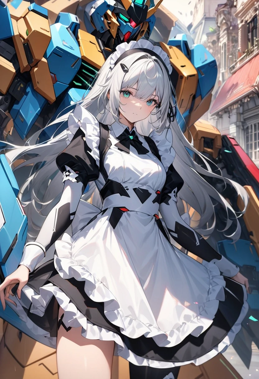 Liya M01 is a gundam that combines the powerful performance of Gundam robots with elegant maid attire design, specially designed for noble families. With advanced artificial intelligence and unique appearance, it provides comprehensive housekeeping services and becomes an indispensable member of the family. It combines mechanical maid style, functionality and aesthetics, collision of color and material, innovative application of maid attire elements, story background and character setting, fusion of science fiction and daily life, interaction and dynamic effects, details and delicacy ,(masterpiece, best quality:1.2)