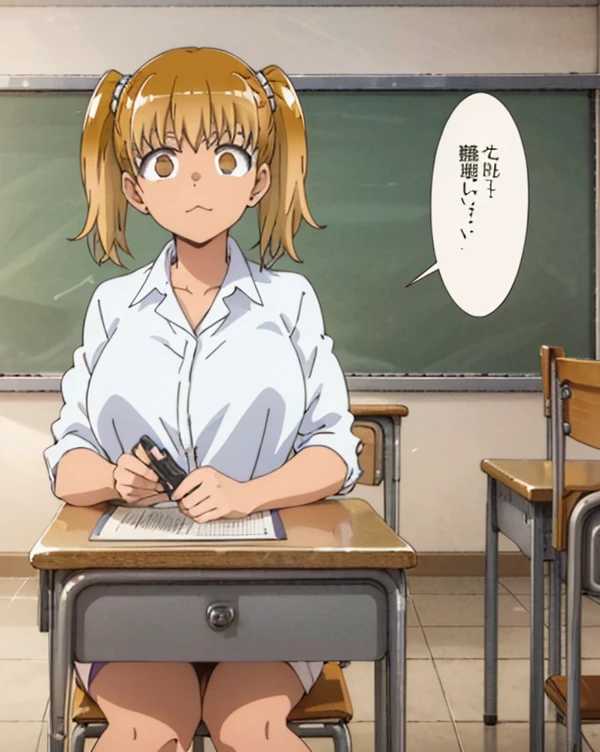 very detailed, high quality (medium long shot), illustration from the anime Ijiranaide Nagatoro San, very voluptuous body, looking forward, empty classroom