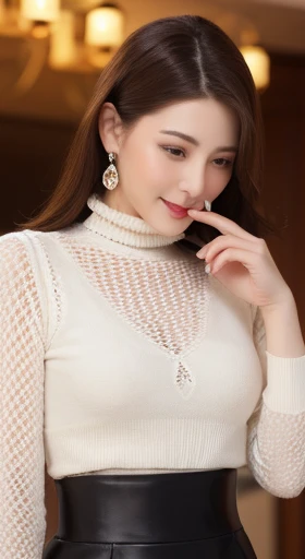 girl、shamelessな、shameless、masterpiece, highest quality, Realistic, Very detailed, Finer details, High resolution, 8k wallpaper ??? pheromones、sexy、Lure、Mature Woman、Lace pattern stockings、Stiletto heels、黒のsexyなランジェリー、perspective、beauty(((Marian Rivera is a beautiful 30-year-old)))Perfect beauty((highest quality、8k、masterpiece:1.3))Ultra HD1.3、SLR Quality、Cute Beauty 1.4、超越的なbeauty 1.4、Real Skin 1.3、Marble background、Full body depiction 1.3、girl1人、Attractive beautiful woman:1.3、(Light brown short hair 1.3、Big Breasts:1.2)、Valley 1.4、sexy look、Big eyes、Long sleeve black lace high neck shirt:1.1、Very detailedな顔、Very fine eye、Ultra-detailed skin、Very thin needles、Ultra-precise expression of even the fingertips on the face、Super detail beautiful legs、Very beautiful hair、Ultra-fine fabric、Put your hand over your mouth、Korean Beauty、black lace skirt、Earrings、Beautiful long legs、High heels、Stand like a model、walk、Stretch your legs、かわいい美しいgirl, One beautiful woman, Wear a black see-through shirt, In a great restaurant, At night, Light brown messy hair, Perfect dynamic composition, Beautiful and beautiful eyes、大きなEarrings、Price Negotiation