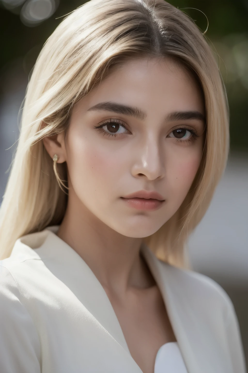 ((melhor qualidade)), ((Obra de arte)), (detalhado), rosto perfeito , fundo branco. Mostrar somente rosto. Modelo loira de olhos castanhos.ultra realista