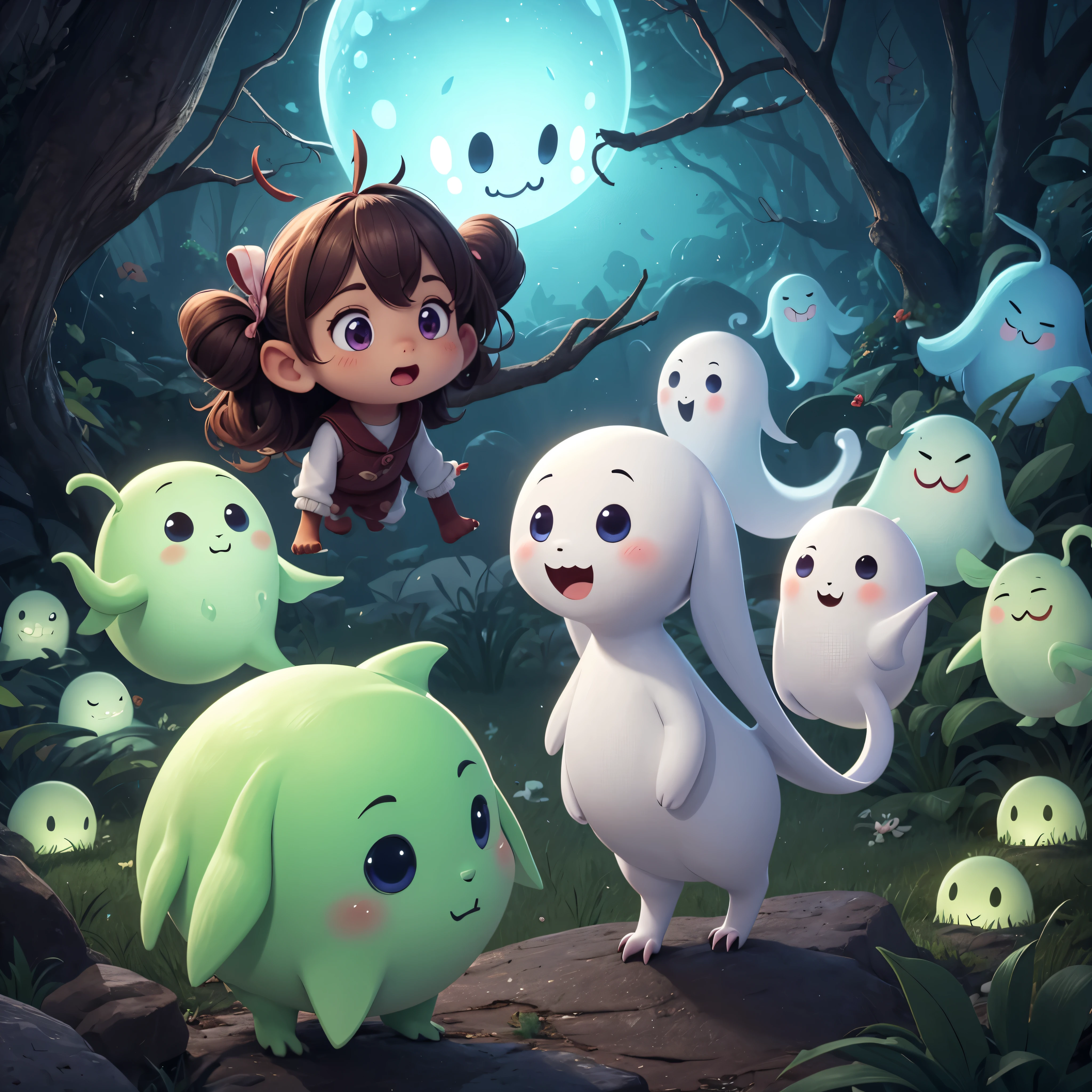 Cute ghosts, creatures, no humans