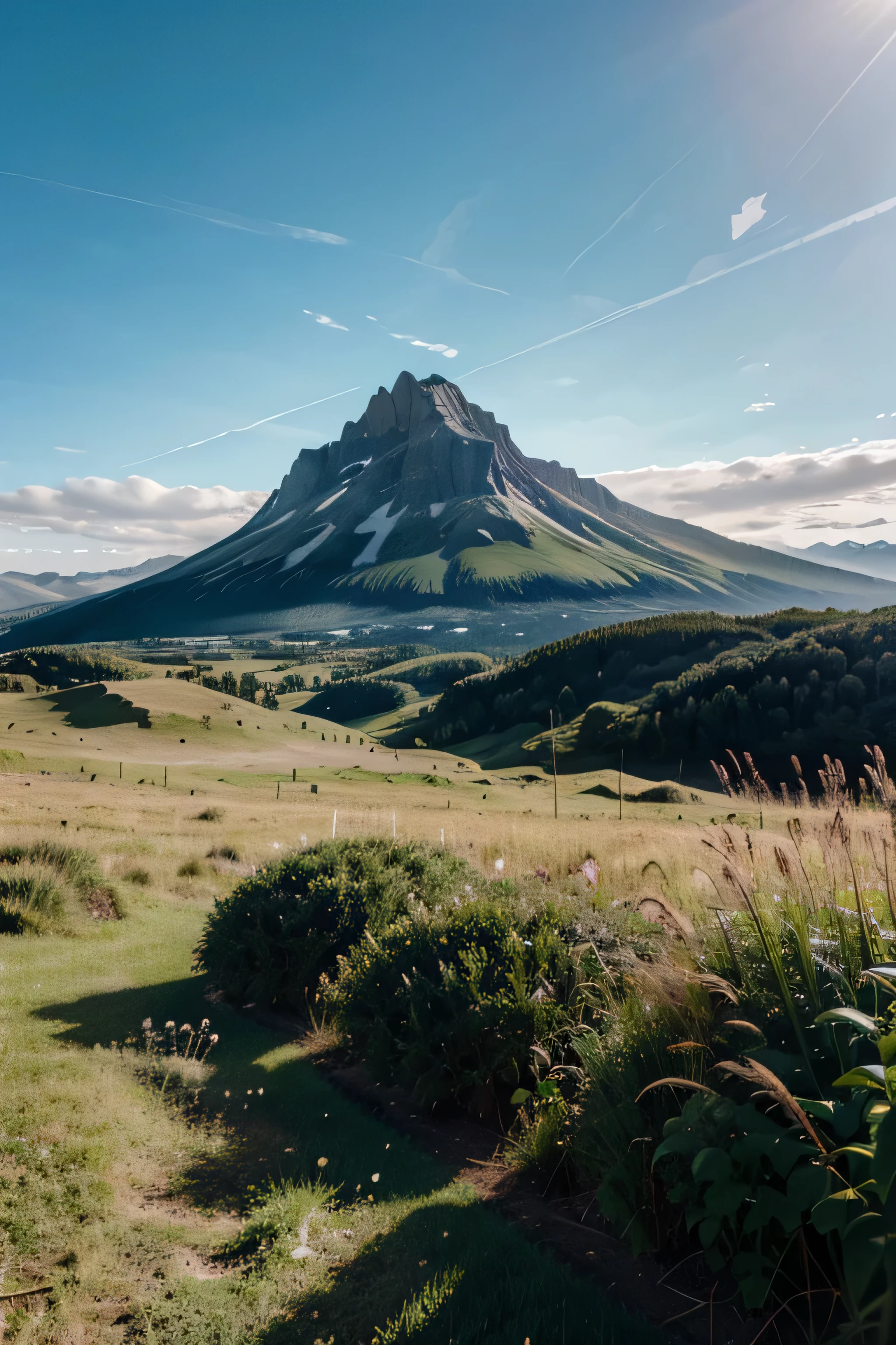 plants with grass mountain background