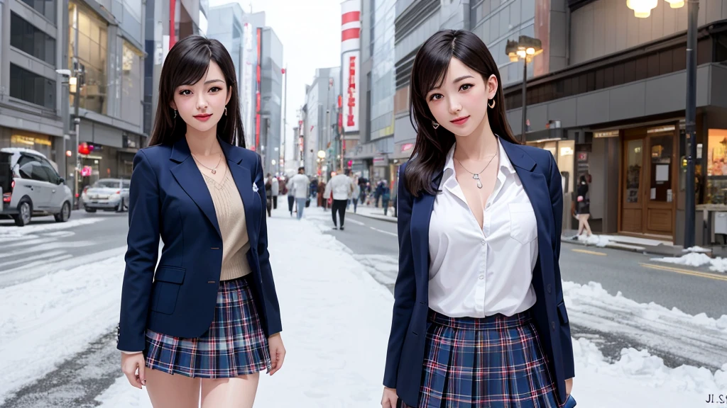 (highest quality, Tabletop: 1.1), (Realistic: 1.3), (photoRealistic: 1.3),wallpaper, break (((ff7,Tifa_Lockhart))),(((very fluffy,Large size knitted scarf))),(((Japanese JK uniform,Navy Blue Blazer,School Shirt,Long sleeve,Navy blue plaid pleated mini skirt,Dark blue short socks,loafers))),(Background metropolis,Shibuya Ward:1.1,Hard snow:1.3,neon:1.2),Cinema Lighting,City lights at night,(Sculptural installation:1.3,Nogizaka Idol),Highly detailed face, Fine grain,Red eyes, break (((ff7,Tifa_Lockhart))),(Black brown hair, Big Breasts: 1.0), break , Around 18 years old,cute,Sensual,View Viewer,Beautiful feet,walk,Wet body:1.3,heavy snow , In the snow,it's snowing,1 girl,