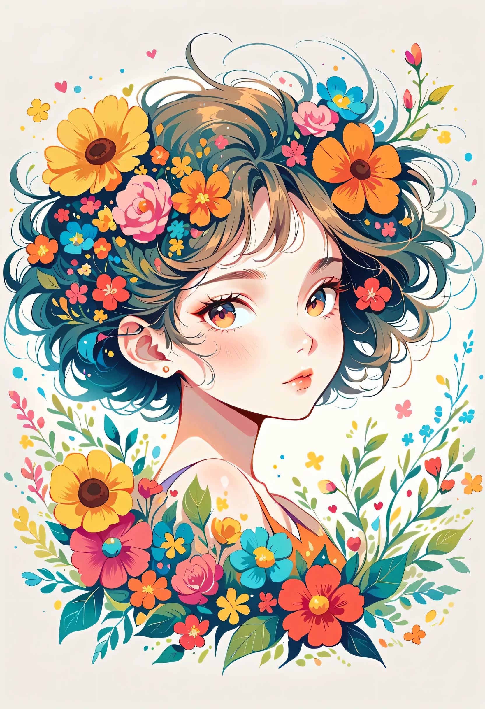 itabamoe style, Stylish design,Stylish fashion,Simple Line Initialism,Abstract art,((Urban Background)), (((The most beautiful girl))), Lips in Love, colorful flowers