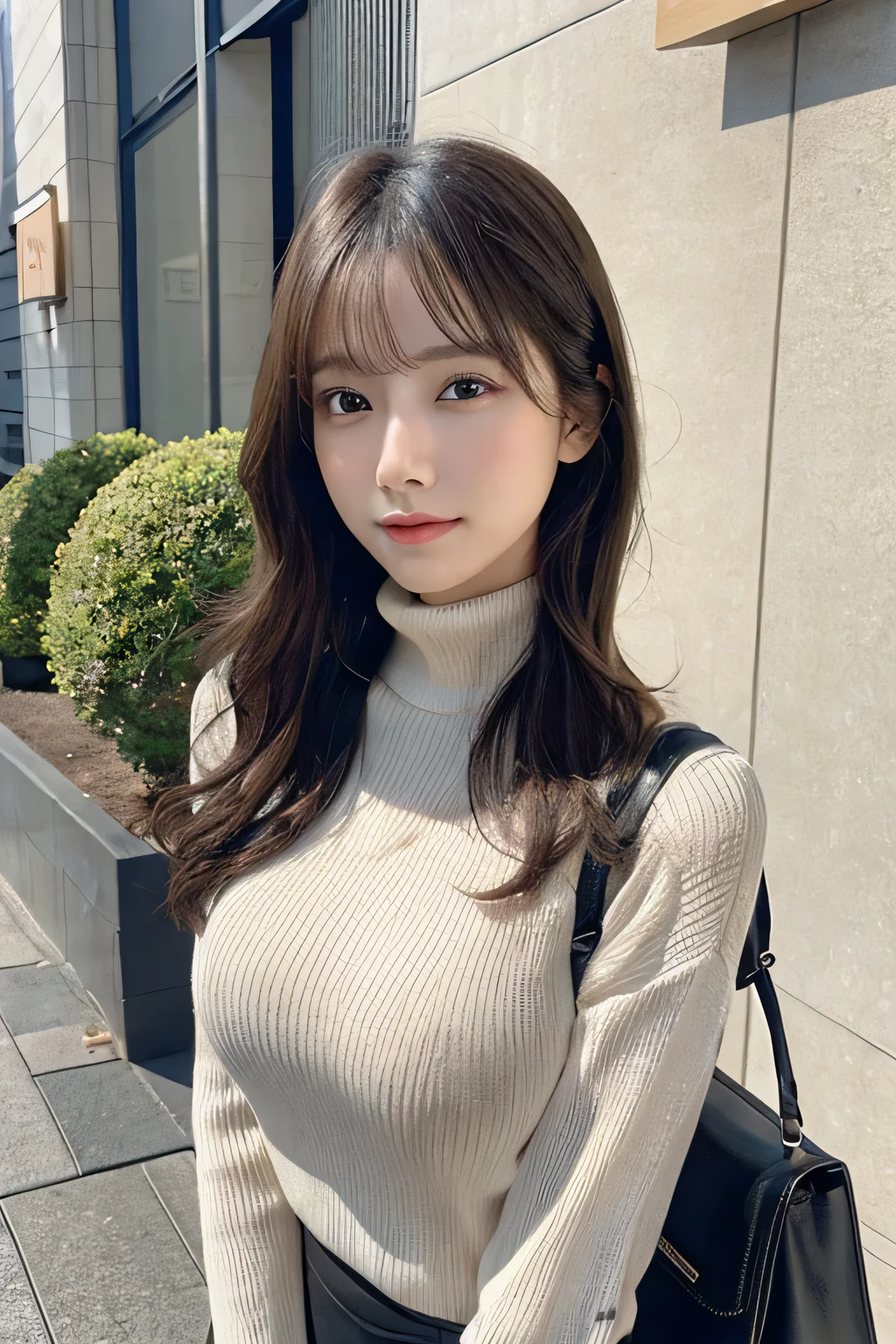 (Colossal tits、Turtleneck knitwear、Shoulder bag)、(top-quality,masterpiece:1.3,超A high resolution,),(ultra-detailliert,Caustics),(Photorealsitic:1.4,RAW shooting,)Ultra-realistic capture,A highly detailed,high-definition16Kfor human skin、 Skin texture is natural、、The skin looks healthy with an even tone、 Use natural light and color,Female in her 30s,japanes,,kawaii,A dark-haired,Middle hair,(depth of fields、chromatic abberation、、Wide range of lighting、Natural Shading、)、(Hair swaying in the wind:1.2)、Streets of Tokyo、 Large Breasts、 Slim Body